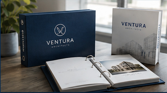 Custom branded binders on a desk
