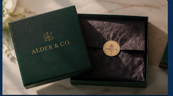 Custom branded packaging box with tissue interior