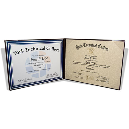 Standard black vinyl diploma holder — open, landscape