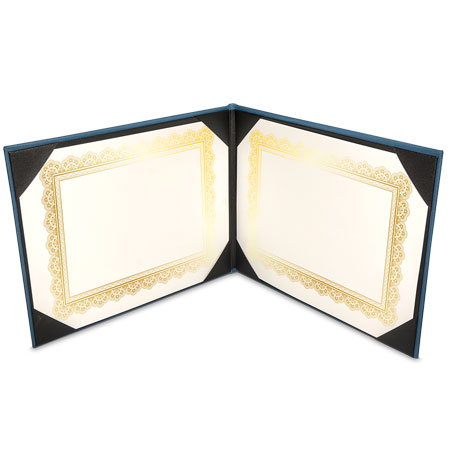 Blue turn edge diploma holder with executive pad — open
