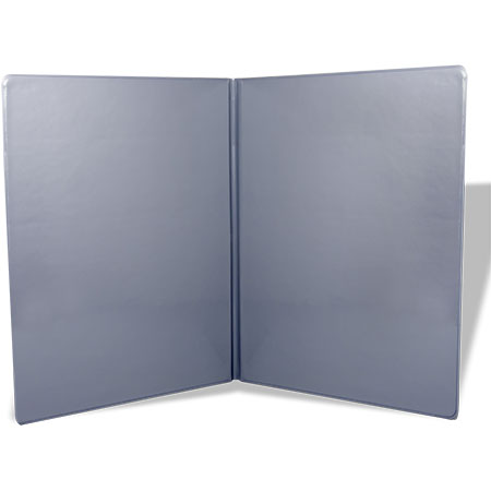 Standard grey vinyl double panel diploma holder — open, portrait